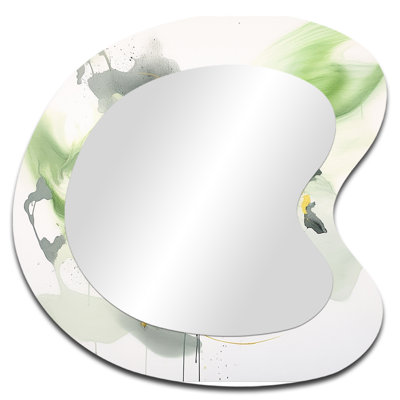Fryson Green and Black Splash - Fractals Asymmetrical Mirror, Green Freeform Unique Wall Mirror, Printed Metal Art