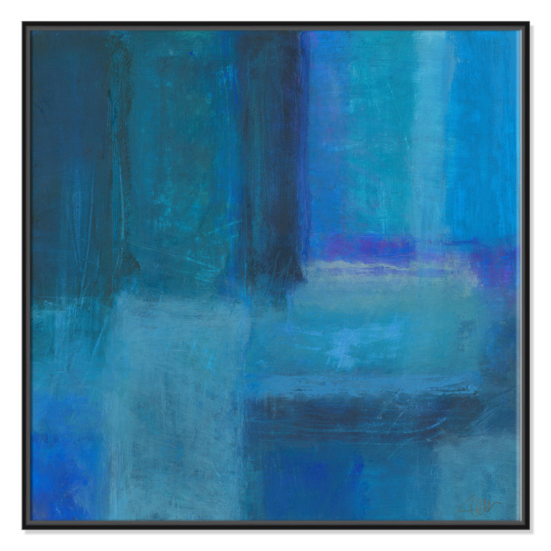Whispers of Teal and Blue 1 Piece Floater Frame Wall Art on Canvas, 91cm H x 91cm W x 5.1cm D, Black Framed