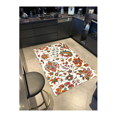 Tapis tissé à motif floral lavable