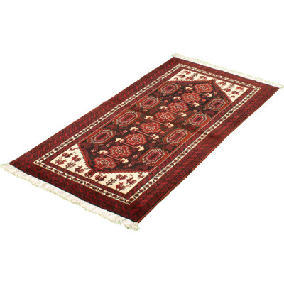 Tapis rouge / beige en laine noué à la main