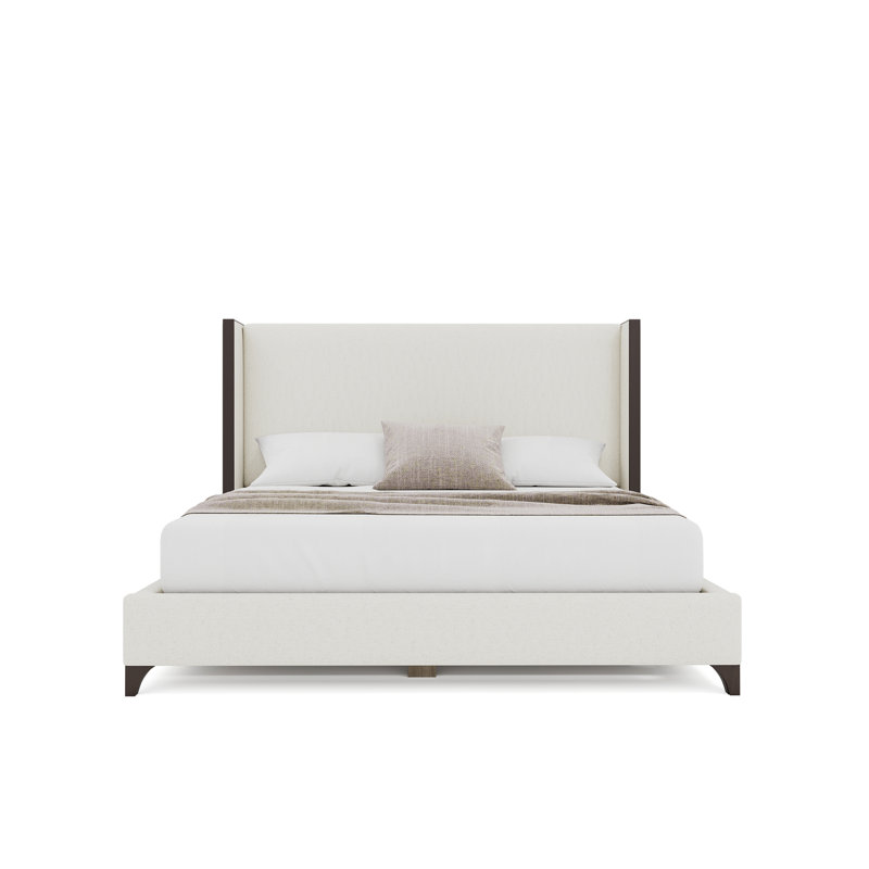 Megan Upholstered Wood Wing Plain, Off White, Queen