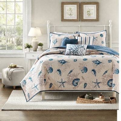Ensemble de courtepointe réversible en polyester brossé avec coussins Coastal Literie