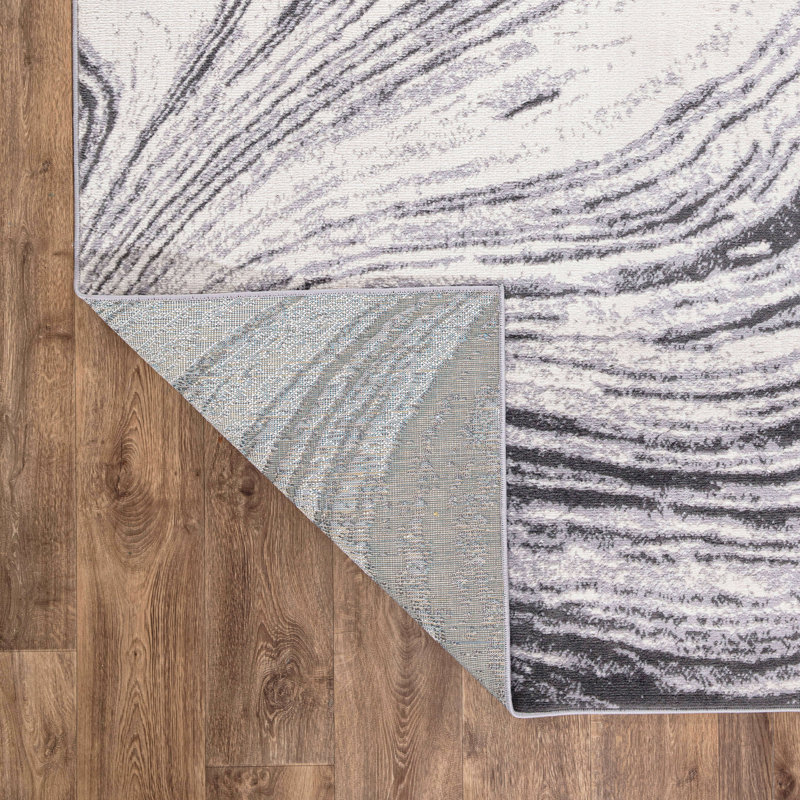 Tapis gris / ivoire à motif abstrait Dementrius, Tapis de couloir 2 pi x 7 pi