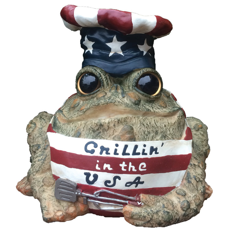 Statue de chef crapaud chef Grillin aux États-Unis, Brun, H 8 po x l 8,75 po x P 8 po