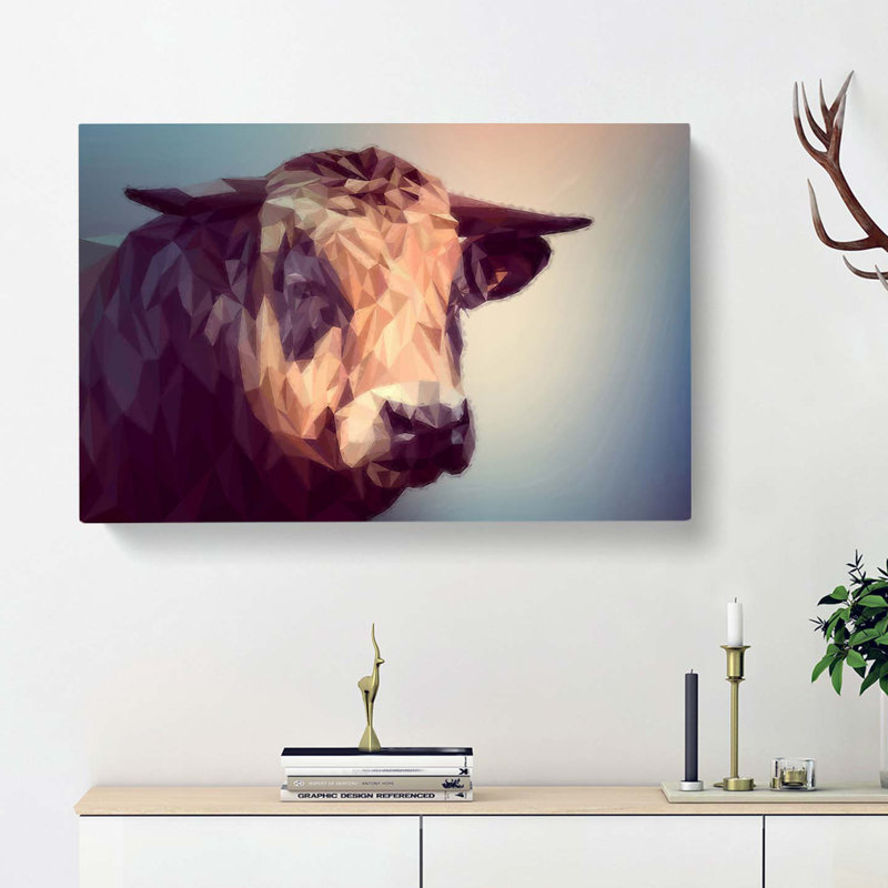 Geometric Cow Bull In Abstract - Wrapped Canvas Painting, 35cm H x 50cm W x 3cm D