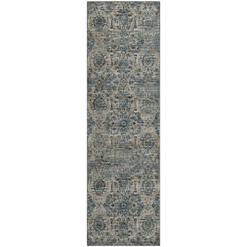 Premium Machine Washable Alliah AMF95 Blue Rug, Runner 2'3" x 7'6"