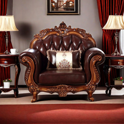European Retro Luxury Solid Wood Leather Chair Leather Armchair