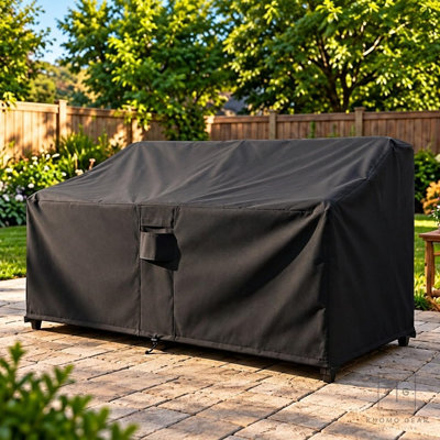 Goodman Weatherproof Patio Sofa Cover with Breathable, Durable Water-Resistant PVC Protection, Adjustable Elastic Hem, Click-Close Straps and Air Holes