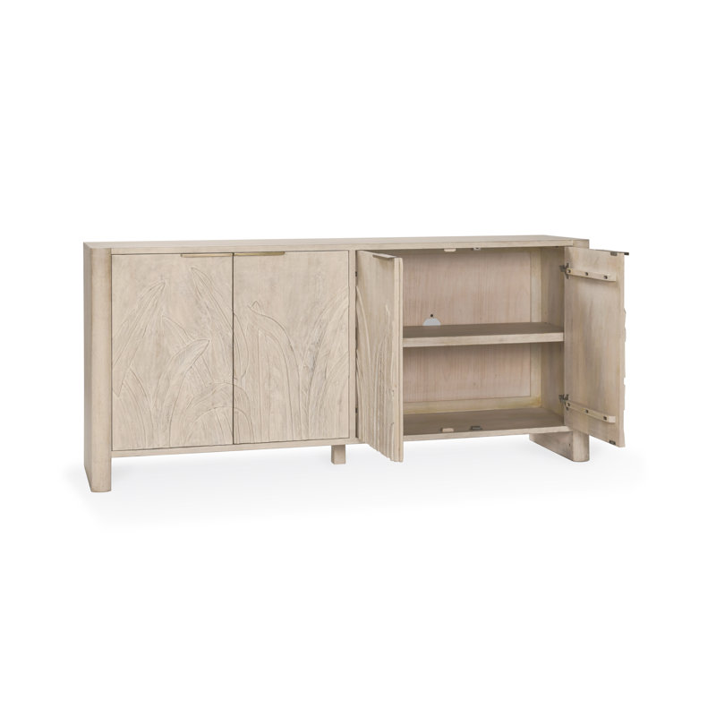 Ledro 82" Gray Mango Solid Wood Sideboard with Carved Foliage Motif