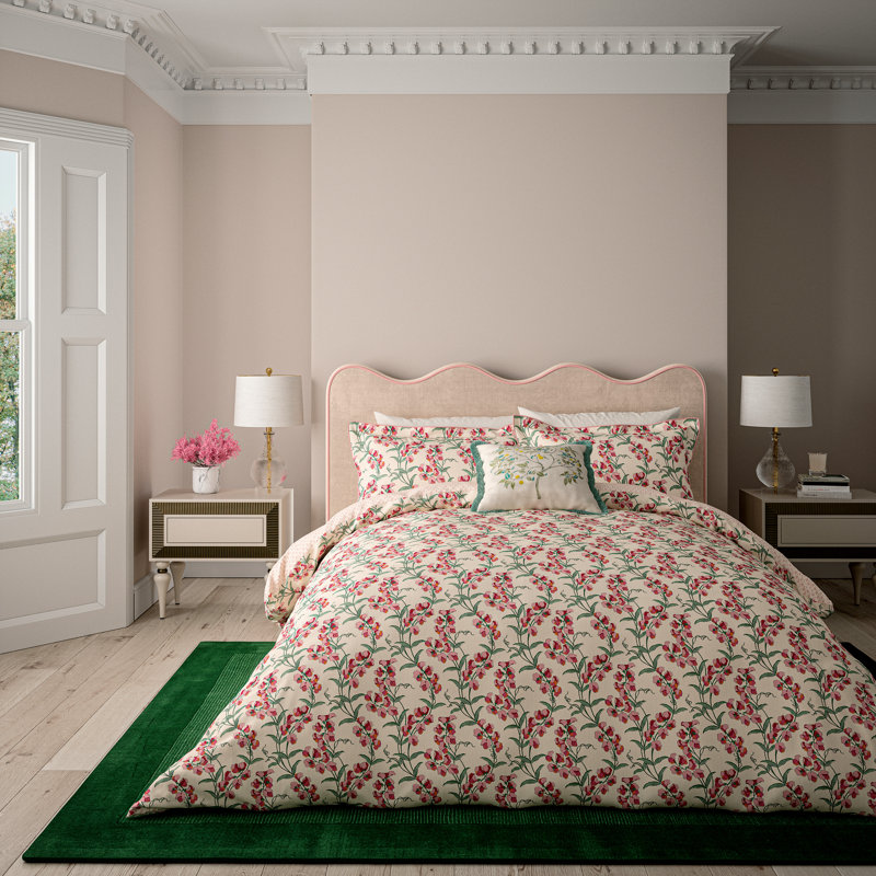 Sweet Tendrils Cotton Floral Duvet Cover Set with Pillowcases Included, King Duvet Cover Set + 2 Pillowcases, Green