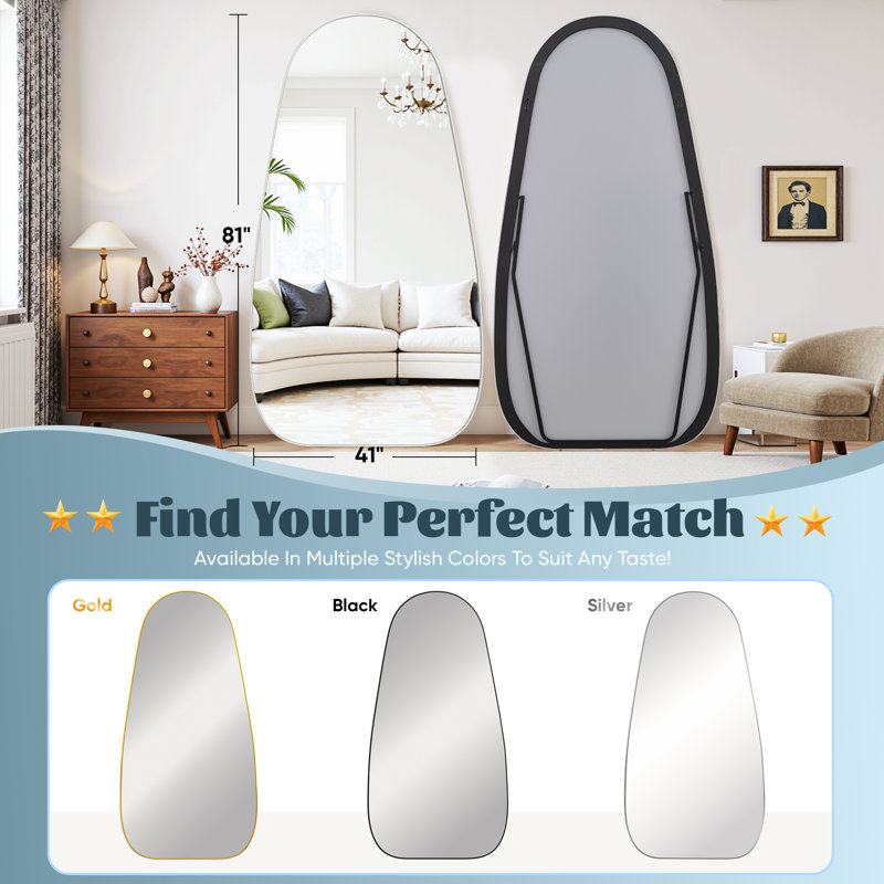 Large Framed Waterdrop Floor Mirror, Silver, 81" x 41"
