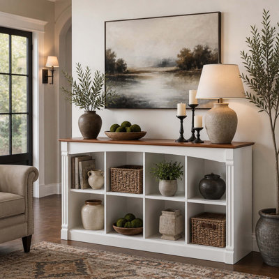 Organisateur de rangement à 8 cubes, bibliothèque cubique en bois à deux niveaux à 2 niveaux avec moulures décoratives, étagère à casiers ouverts, console basse pour salon, chambre à coucher, bureau