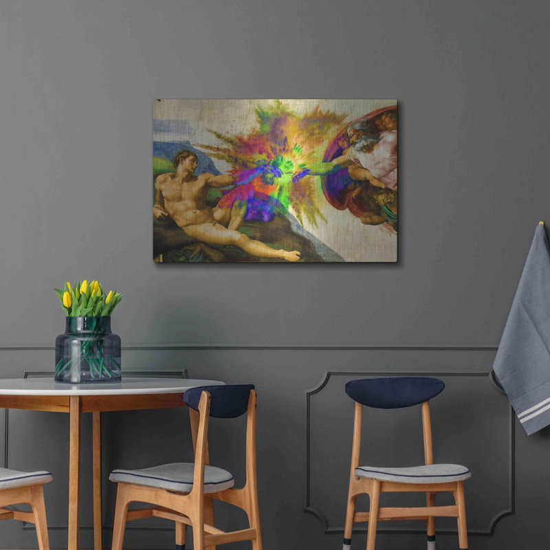 «Michelangelo - Creation of Adam Colorful I» par Portfolio, art mural en métal, H 24 po x l 36 po