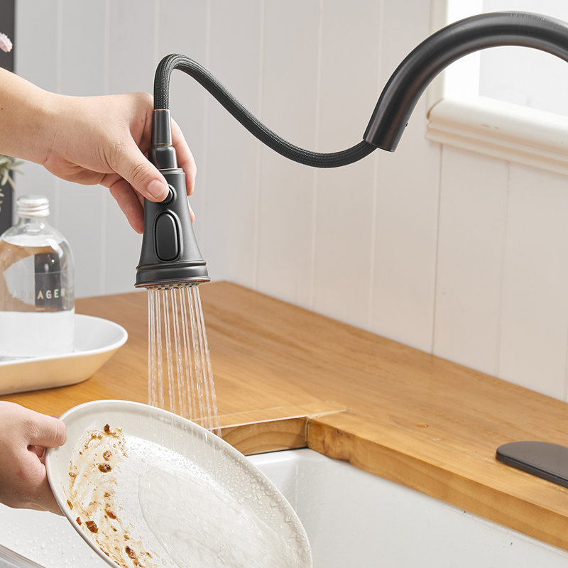 Pull-Down Sprayer 3 Spray Kitchen Faucet With Deck Plate, Oil Rubbed Bronze