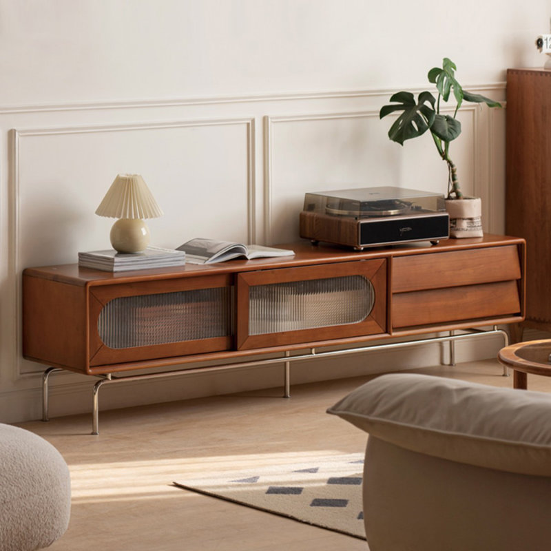 Meuble télé en bois de cerisier rétro, H 20,87 po x L 78,74 po x l 15,75 po
