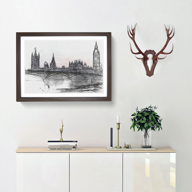 Houses of Parliament & Big Ben in Abstract - Picture Frame Graphic Art Print, Walnut Framed, 48cm H x 65cm W x 2cm D