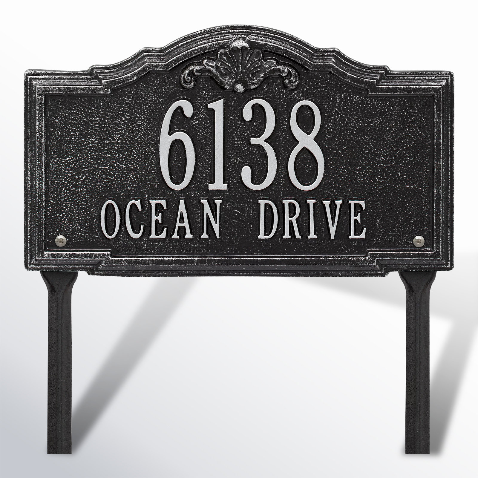Gatewood Personalized Standard 2-Line Lawn Address Sign, Black/Silver, Yes