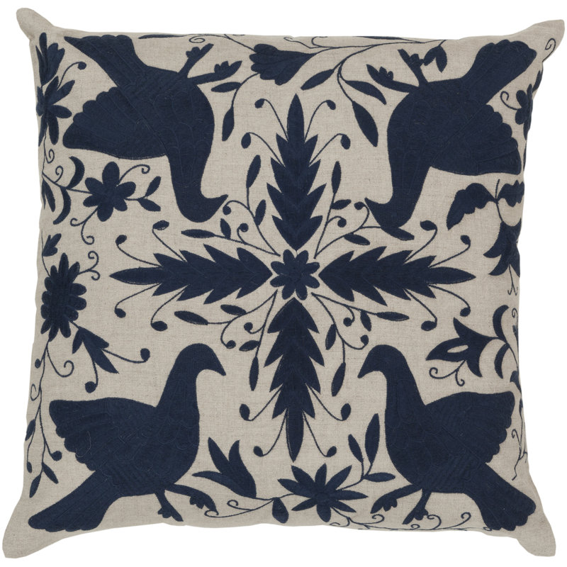 Embroidered Throw Pillow, Oatmeal / Robin's Egg Blue, Polyester, 18" H x 18" W