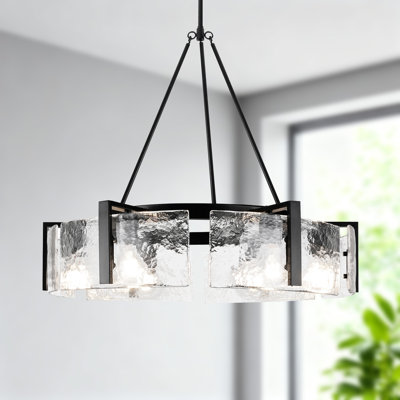 6-light Dimmable Drum Chandelier With Clear Hammered Water Glass 