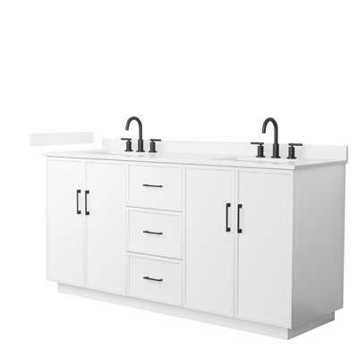 Meuble-lavabo double autoportant 72 po avec plateau en quartz Elan TK