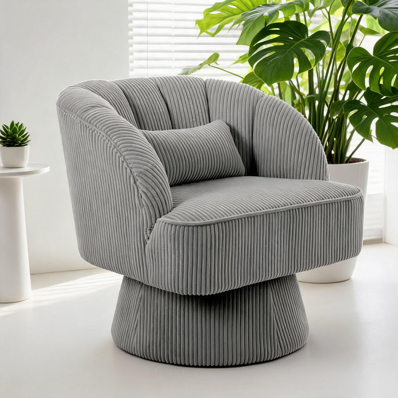 Upholstered Swivel Accent Chair, Velvet Beige