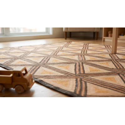 Tapis brun / crème en laine noué à la main de conception unique 9 pi x 12 pi