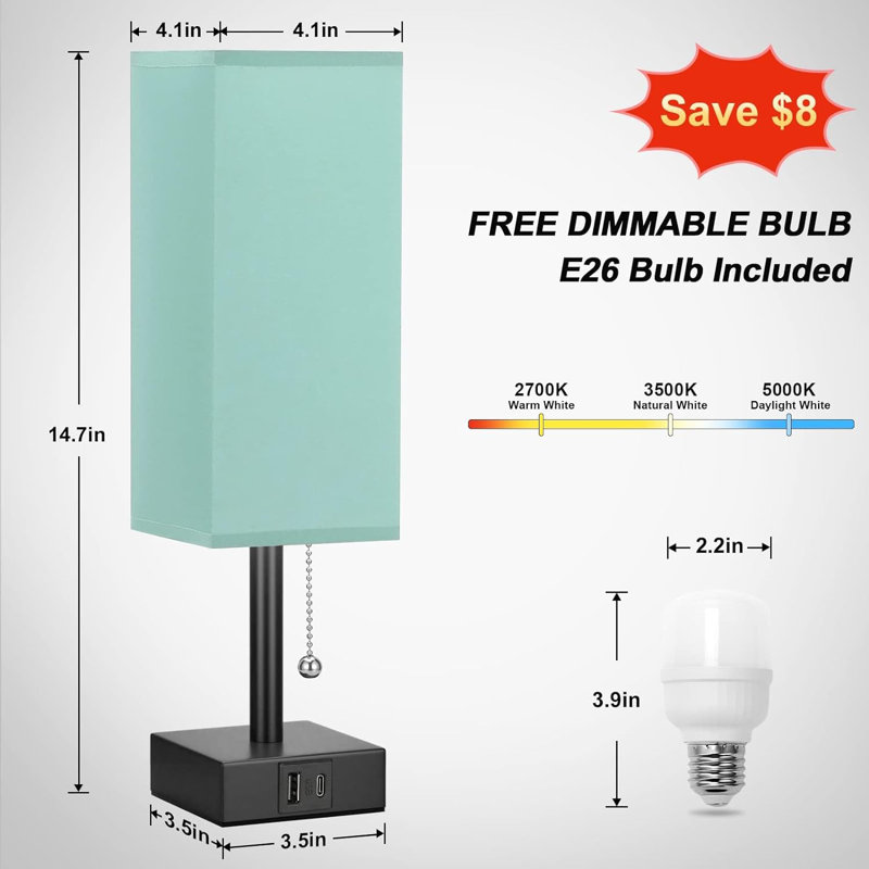 Metal USB Table Lamp, Aqua