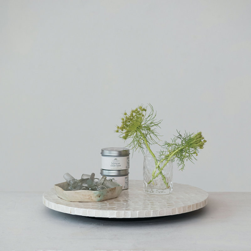 Wood And Capiz-Embellished Round Lazy Susan