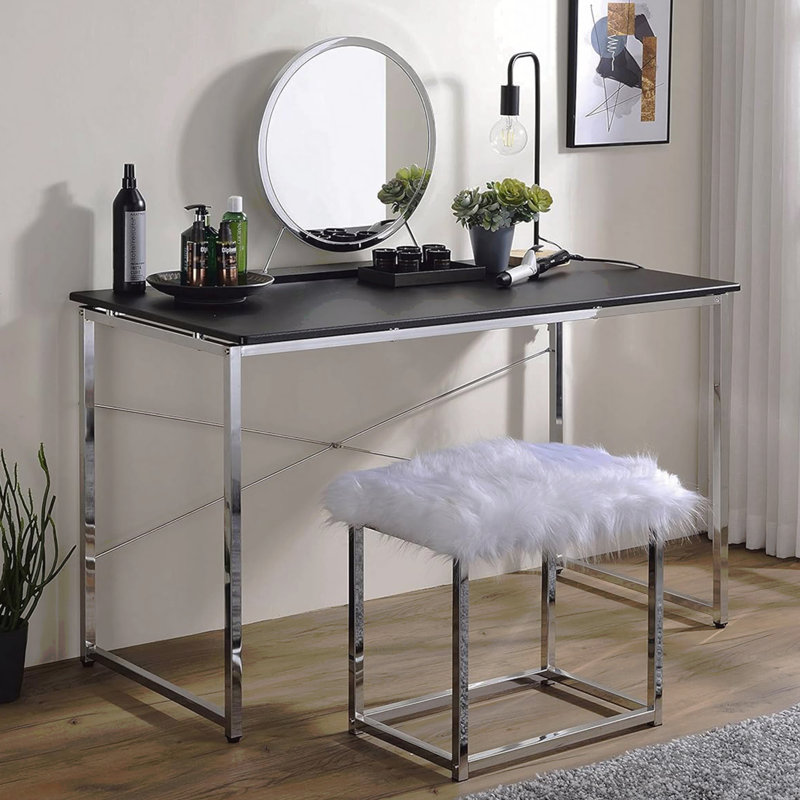 Rectangular Desk, Black & Chrome Metal Frame