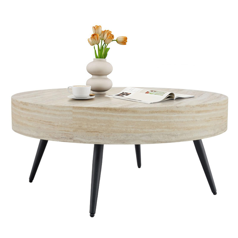 31.5" Round Coffee Table, Grain Top for Living Room, Walnut