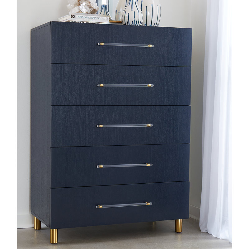 Parkins 38" W 5-Drawer Dresser with Dovetail Joinery, Navy Blue