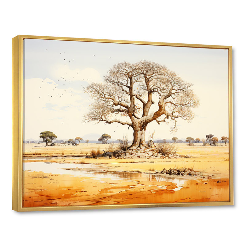 «Desert Baobabs Resistance I», reproduction sur toile, Cadre flottant doré, H 16 po x l 32 po x P 1 po