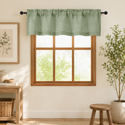 Sage Green Valances for Windows 1 Pcs, Light Filtering Textured Farmhouse Short Small Valance Curtains for Bathroom Basement Bedroom, Rod Pocket Half Curtains Over Sink, 60Wx14L Inch