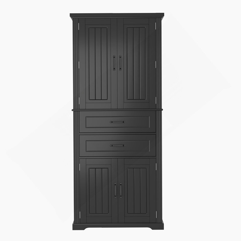 Armoire de rangement avec tablettes de rangement, 2 tiroirs, armoire de salle de bain avec tablette réglable, Noir