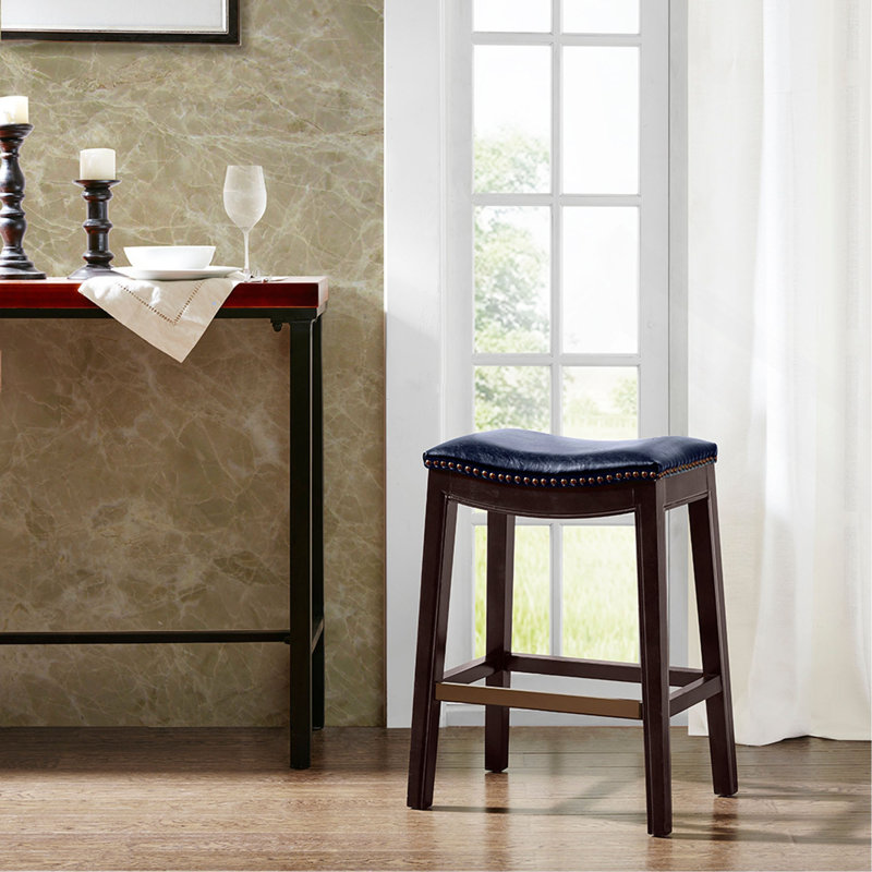 Tabouret de comptoir Saddle, Espresso, Polyester bleu