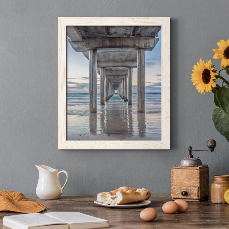 Scripps Pier - Peinture sur toile encadrée, Cadre blanc