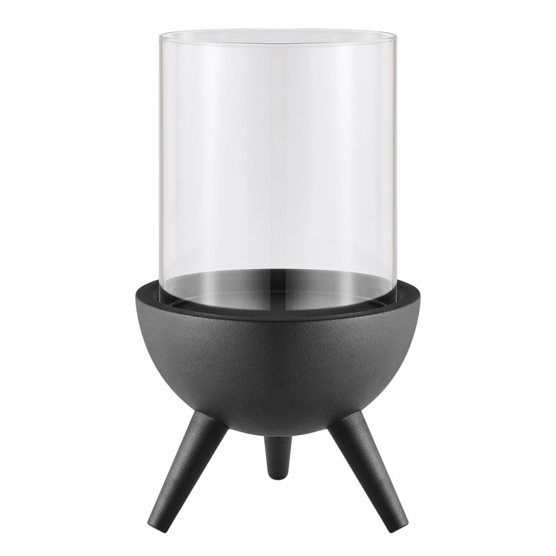 Molta Modern Black Metal Bold Pedestal And Pillar Hurricane Candle Holder, 12.5" H x 7.25" W x 7.25" D
