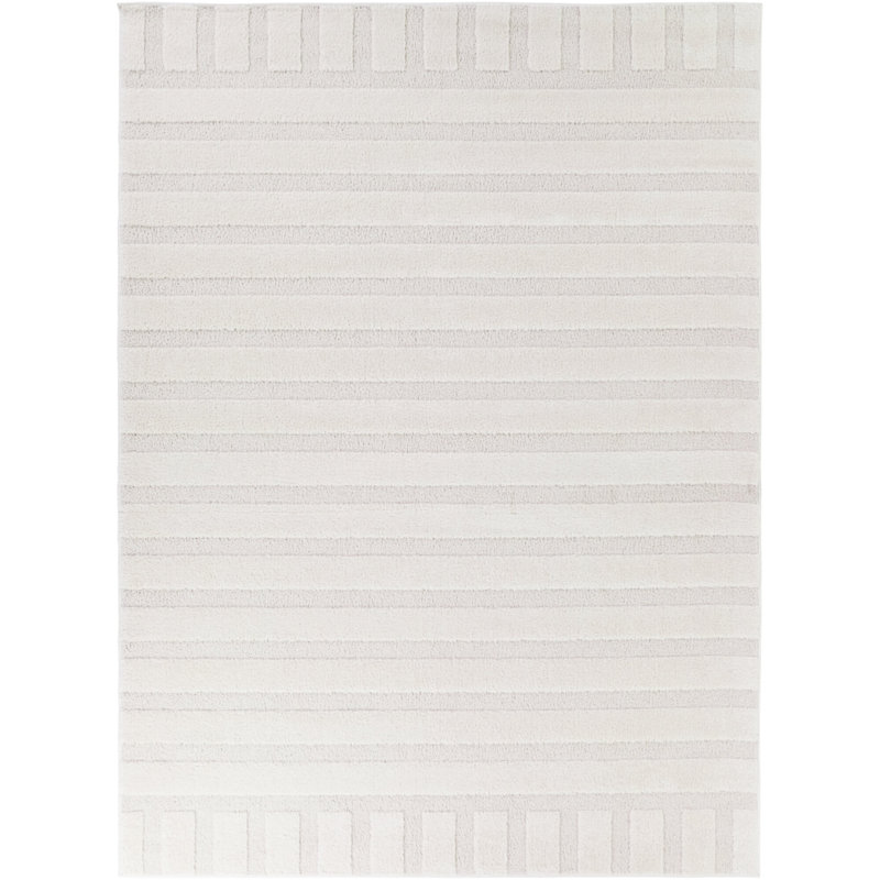 Derrida Cream Indoor/Outdoor Striped Transitional Area Rug, Rectangle 7'10" x 10'