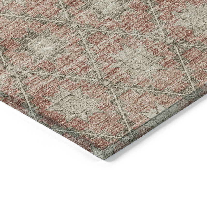 Tapis terre cuite lavable à la machine intérieur / extérieur Xhevrie, Rectangle 1 pi 8 po x 2 pi 6 po