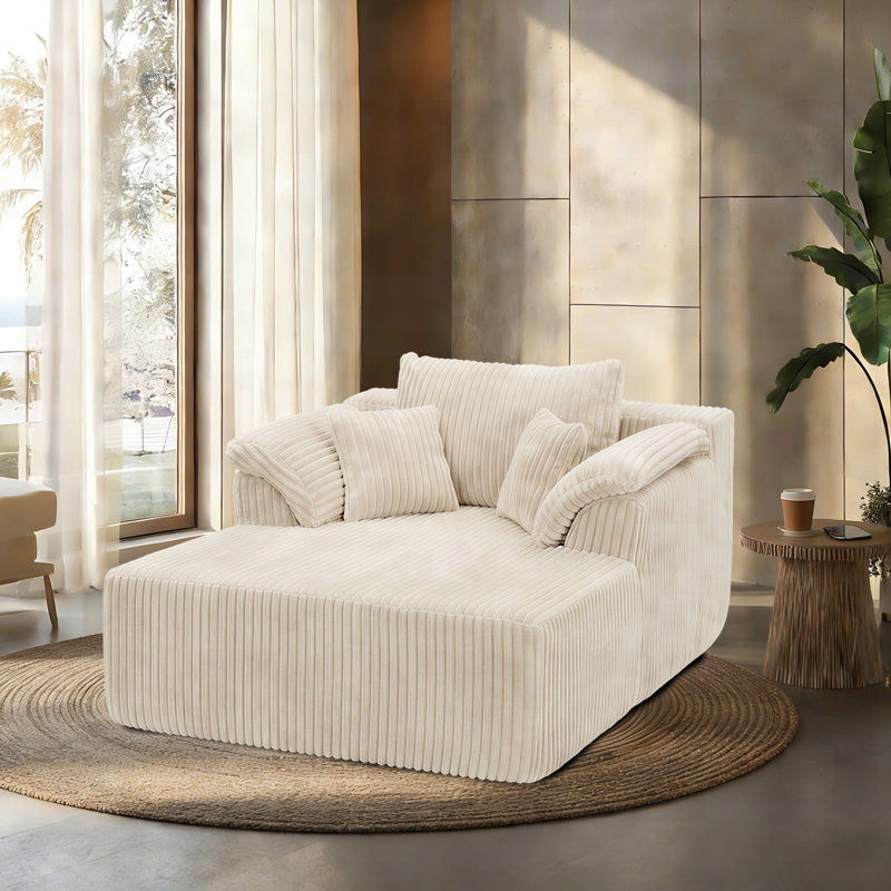 Chaise longue Masir d'intérieur avec coussins lombaires, aucun assemblage requis. Velours côtelé beige, Beige