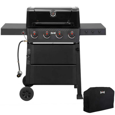 Feasto 4-burner Freestanding Propane Gas Grill With Cover, Porcelain-Enameled Grates, Black
