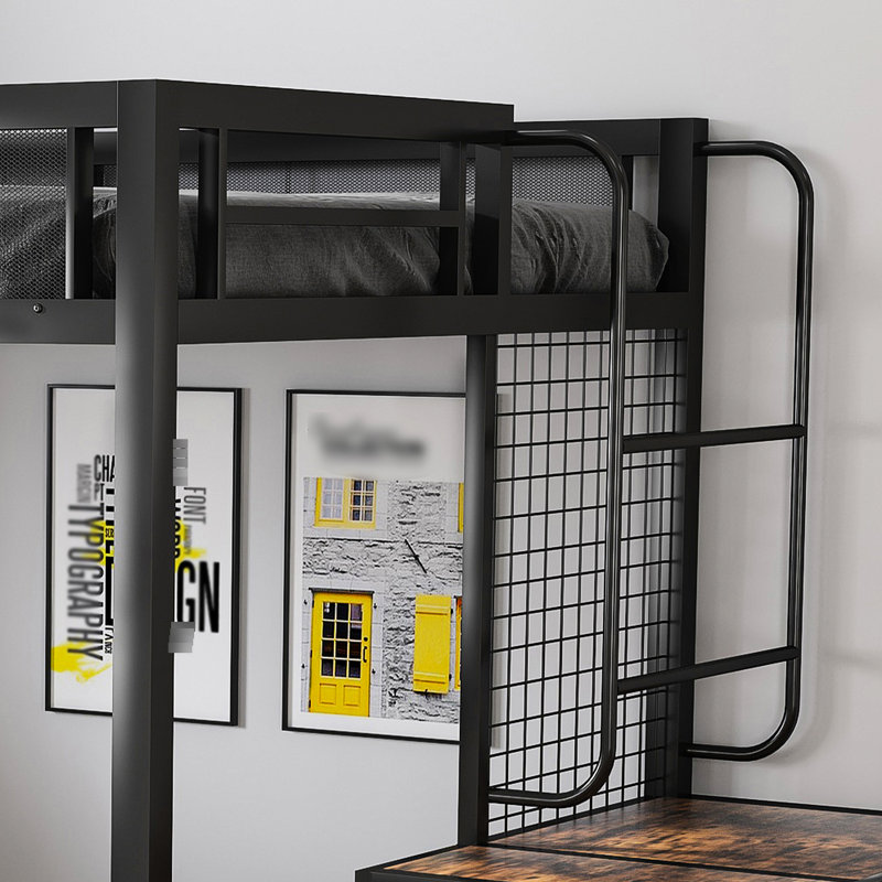 Lit mezzanine double en métal solide avec structure renforcée et support robuste pour une charge maximale, une station de charge de bureau spacieuse, des amateurs de jeu parfaits