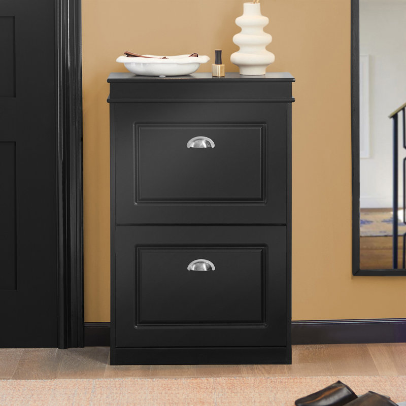 Étagère à chaussures étroite avec 2 tiroirs pour le salon, couloir, noir, Noir, noir, noir, noir, 32.5"H x 21"W x9.4"D