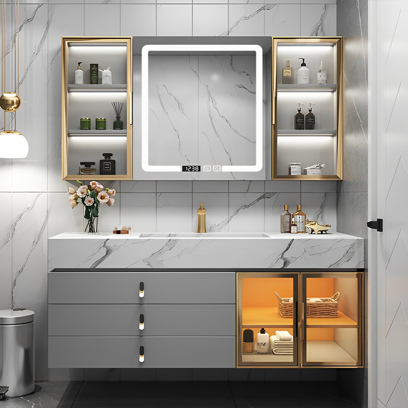 Modern simple wall cabinet bathroom cabinet, Light Grey, 51"
