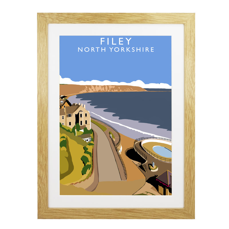 Filey 2 by Richard O'Neil - Print, Oak Wood Frame, 43.5 cm H x 33.5 cm W x 2.2 cm D