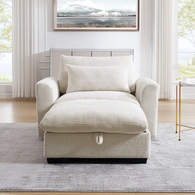 Corduroy Deep Seat Single Sofa Accent Chair,deep Seat Couch With Waist Pillow For Living Room/apartment/office