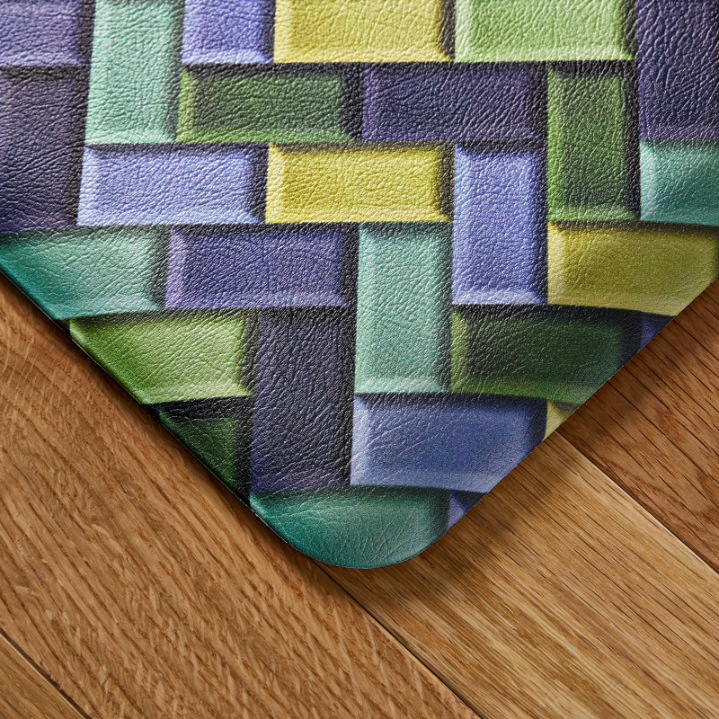 Fiesta Blue Green Yellow Herringbone PVC Anti-Fatigue Kitchen Mat