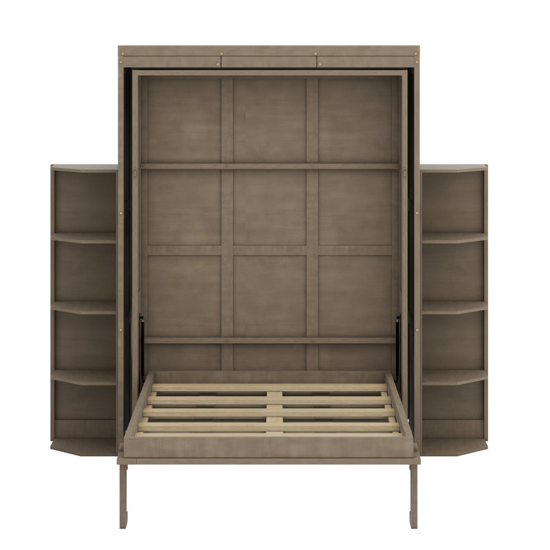 Lit escamotable avec armoire murale cachée, Gris