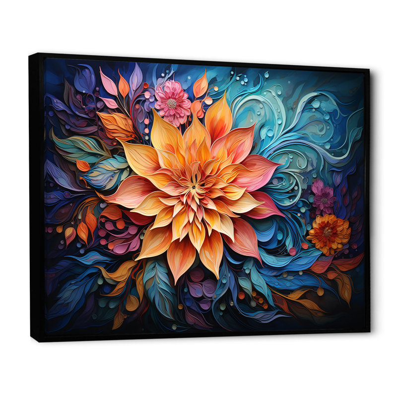 Méditation méditation Mindfulness - décoration murale florale, Cadre flottant noir, H 30 po x l 40 po x P 1,5 po