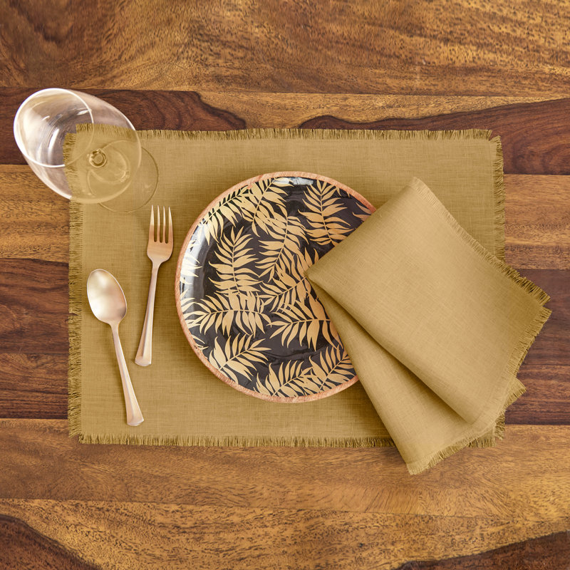 Fringe - 100% Pure Linen Dinner Napkins, Camel
